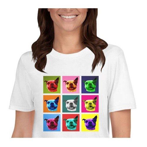 Mascochula camiseta mujer warhol personalizada con tu mascota blanco thumbnail