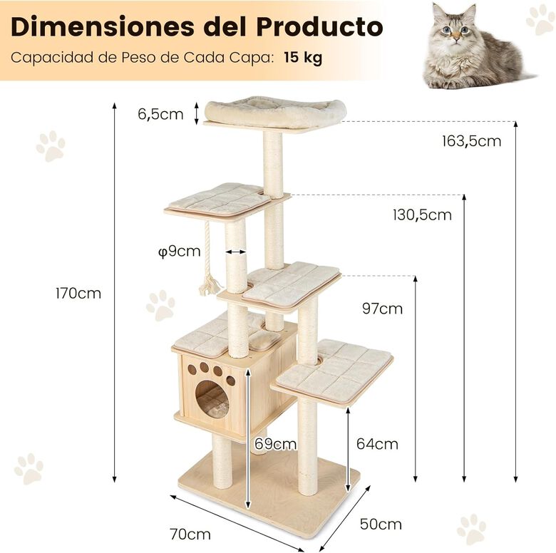 COSTWAY Rascador de Madera para Gatos thumbnail