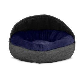 Gauty Cama Redonda Denim y pelo negro y azul para Perros y Gatos