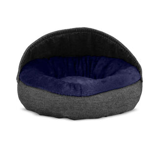 Gauty Cama Redonda Denim y pelo negro y azul para Perros y Gatos