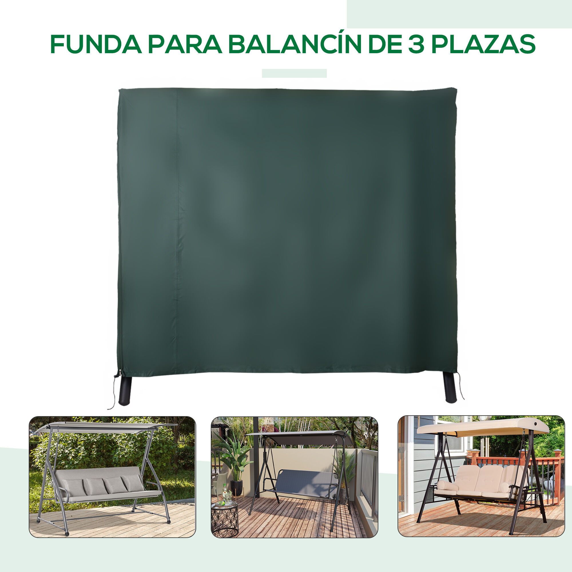Outsunny Funda para Columpio de Jard&iacute;n con Cremallera Cubierta Muebles para Exterior Ideal Columpios 177x114x152cm Verde Oscuro, , large Imagen numero 5