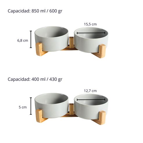 La Casa de Turr&oacute;n - Comedero Doble de Cer&aacute;mica para Perros con Base de Madera color gris, , large Imagen numero 3