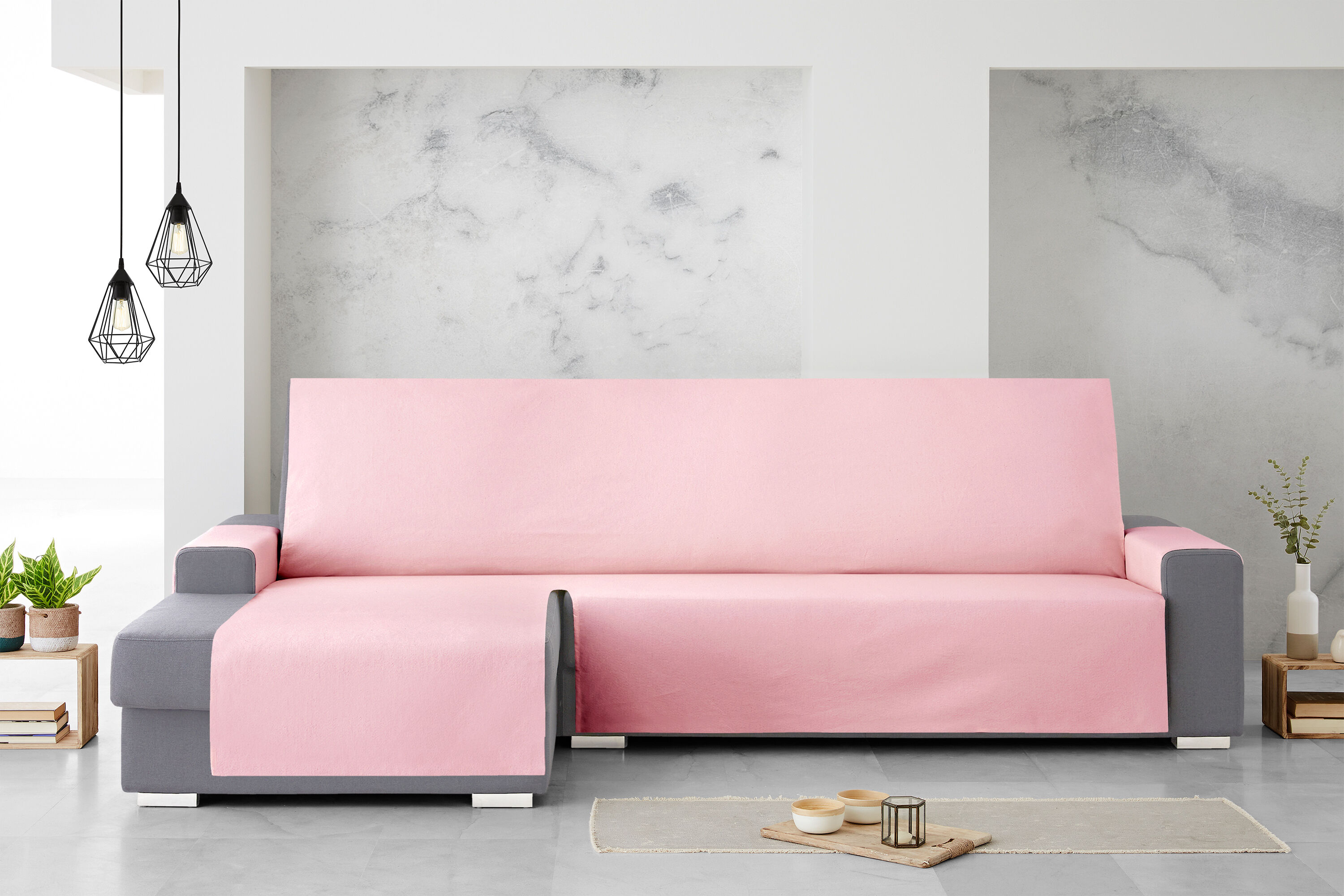 Protector Cubresofa Sofa Chaise Longue Izquierda Royale 240 cm. Color Rosa, , large Imagen numero 3