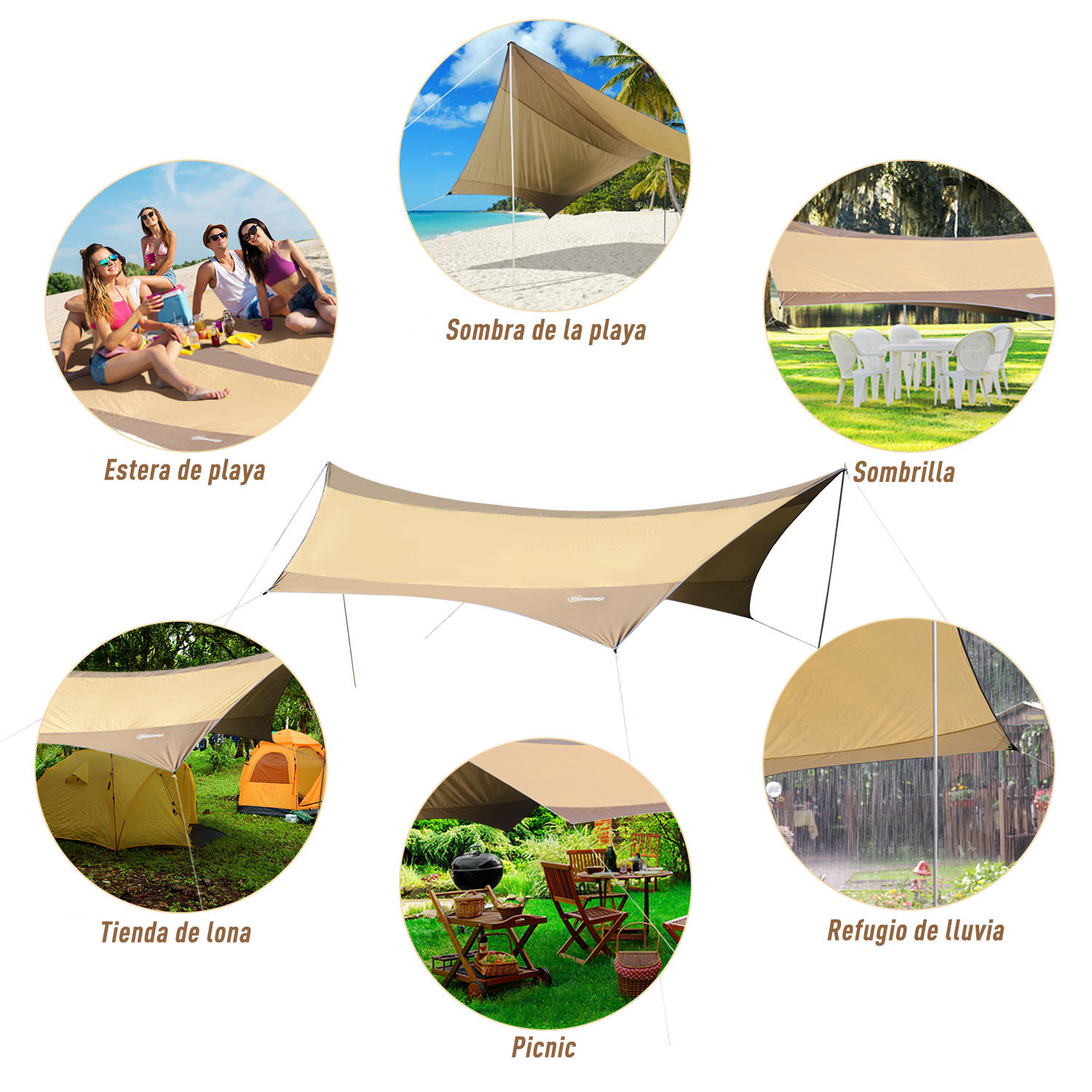 Outsunny Toldo de Refugio Impermeable Port&aacute;til Carpa Tienda de Campa&ntilde;a Grande para Camping Playa Pesca Picnic Protecci&oacute;n Solar, , large Imagen numero 5