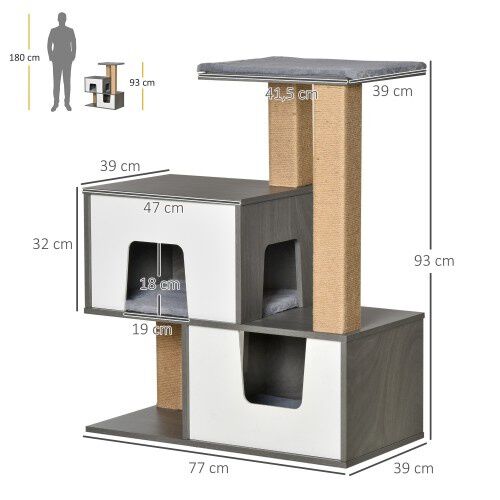 Pawhut &aacute;rbol rascador con cuevas gris para gatos, , large Imagen numero 2