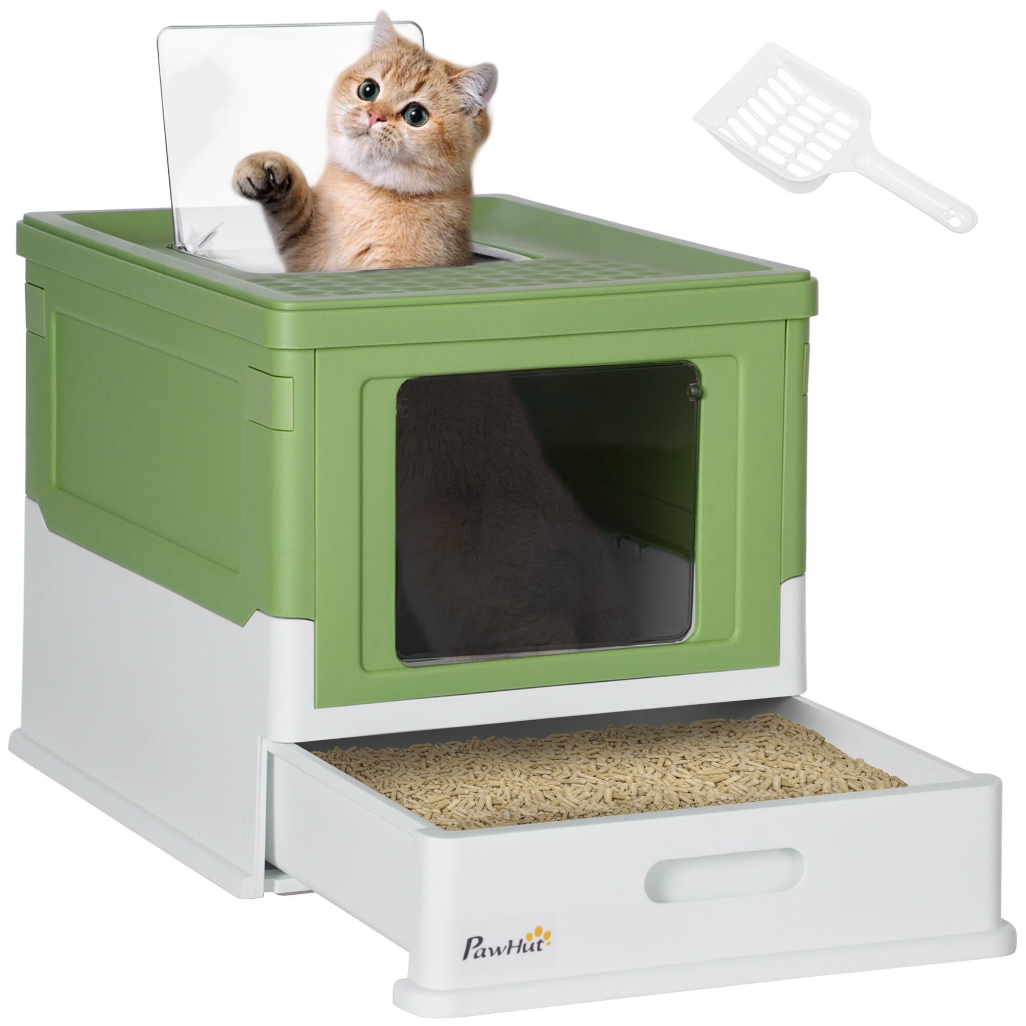 PawHut Arenero blanco y verde para Gatos