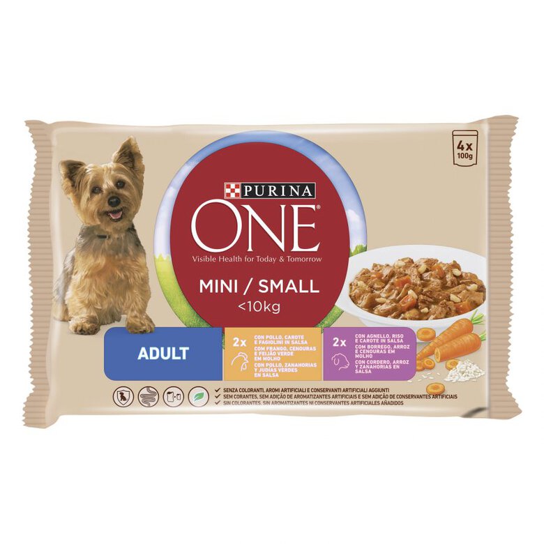 Purina One Mini Adult pollo y cordero sobres para perros , , large image number null