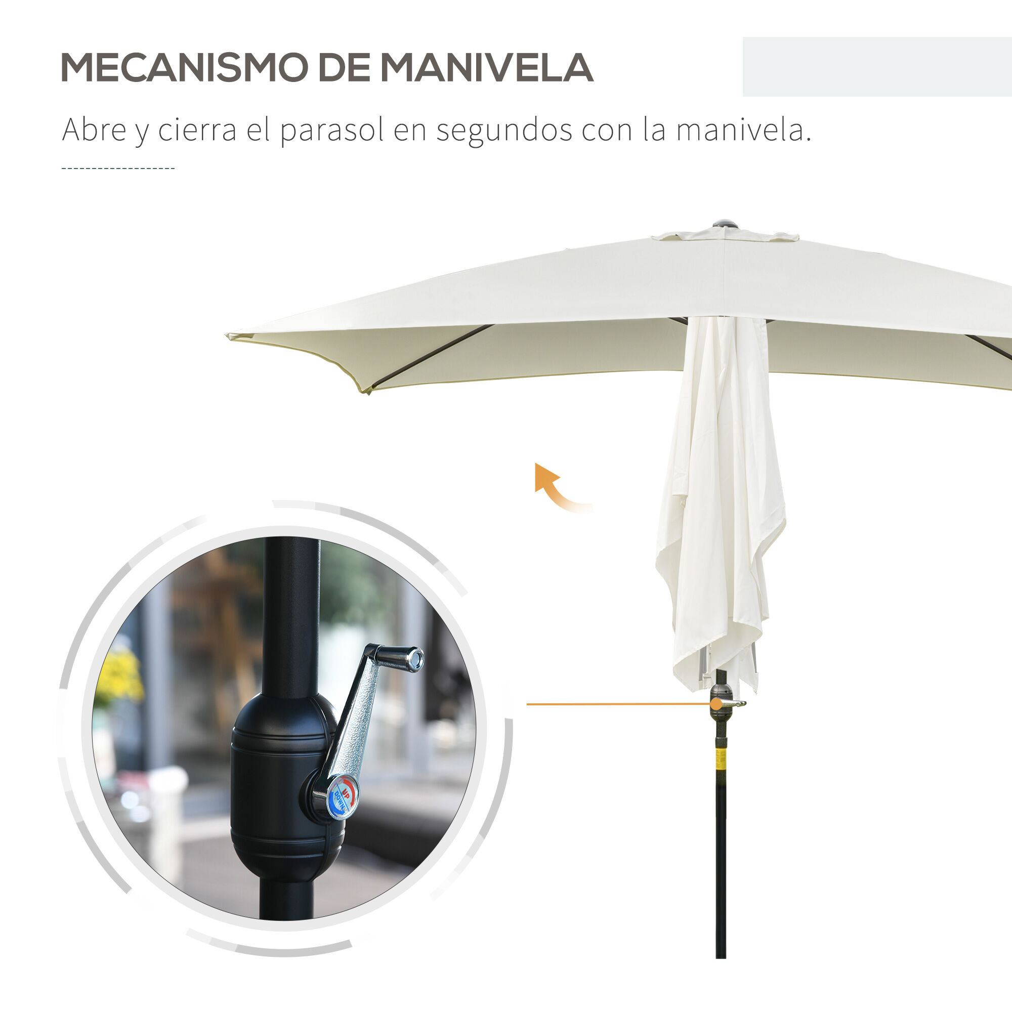 Outsunny Sombrilla de Aluminio 200x300x240 cm Parasol Rectangular de Jard&iacute;n Inclinable con Manivela y Poste Desmontable para Terraza Piscina Patio Exterior Crema, , large Imagen numero 5