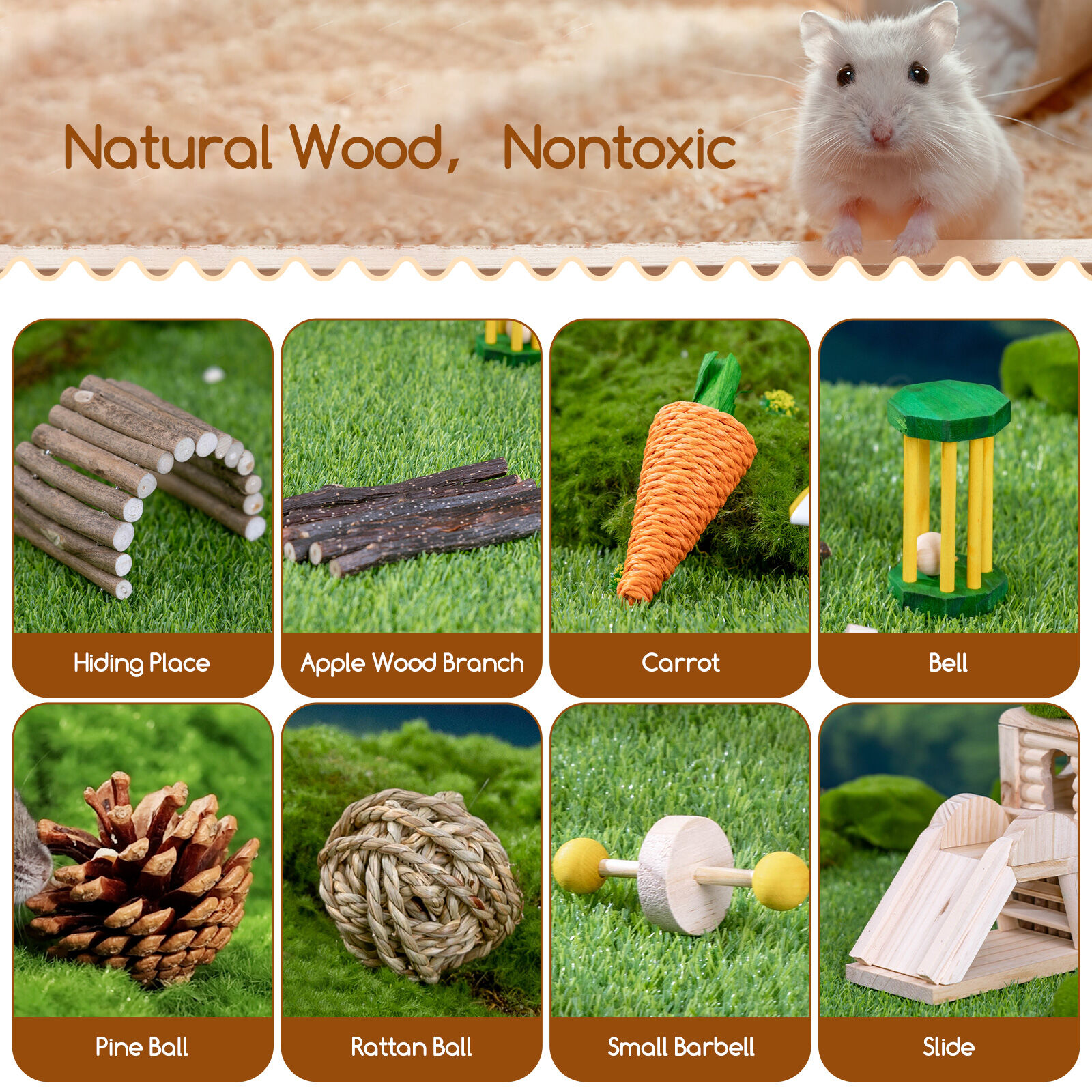 Nobleza 8pcs Juguetes para H&aacute;mster, Madera para Masticar Gnaw Throw Toss Juguetes para los Conejos, la Chinchilla, H&aacute;msters, Cobayas, , large Imagen numero 3