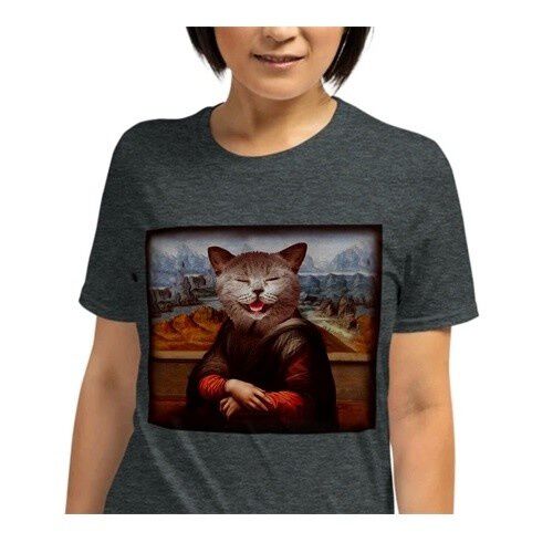 Mascochula camiseta mujer la gioconda personalizada con tu mascota gris oscuro thumbnail