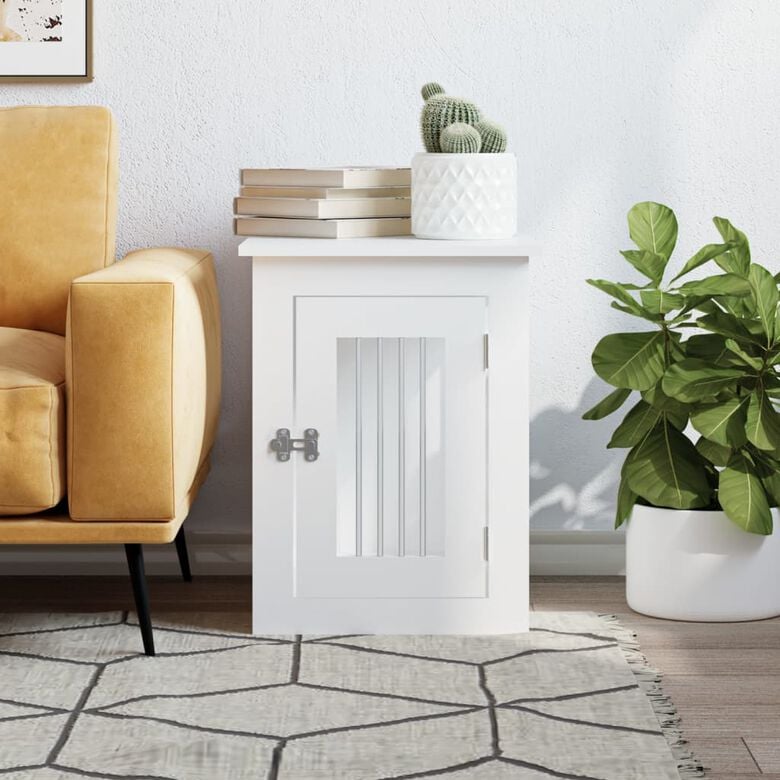 vidaXL Jaula para perros madera de ingeniería blanco thumbnail