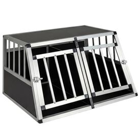COSTWAY Transportin Perro Coche, Caja de Transporte de Aluminio para 2 Perros con Puerta Bloqueable, Divisor Extra&iacute;ble, Jaula para Perros Peque&ntilde;as y Medianos, Coche, Viaje y Camping, 89x69x50,5 cm