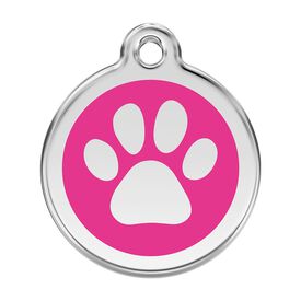 Red dingo Placa identificativa Acero Inoxidable Esmalte Huella perro Rosa Fuerte para perros