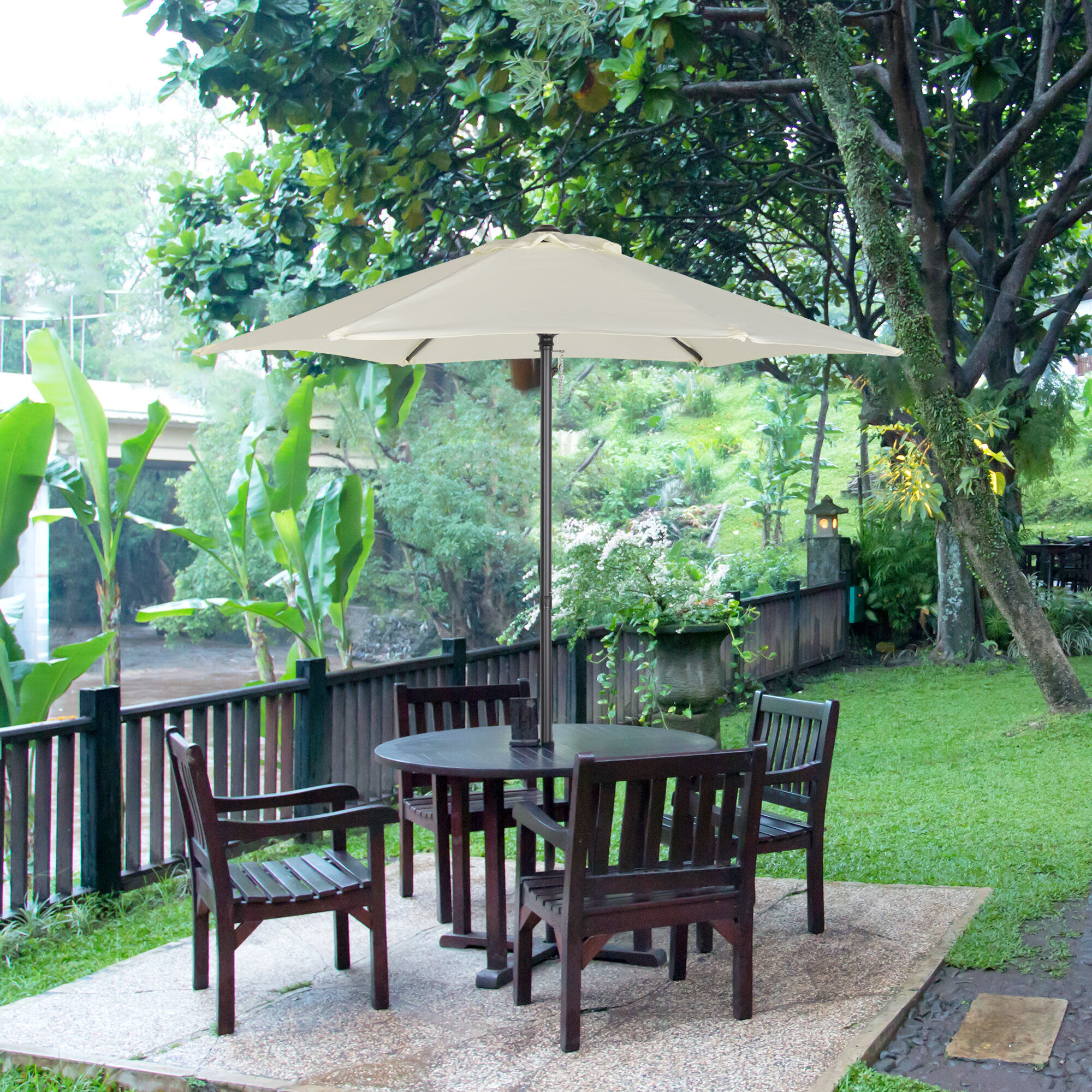 Outsunny Sombrilla de Jard&iacute;n &Oslash;2x2 m Parasol M&aacute;stil de Aluminio con Techo de Ventilaci&oacute;n &Aacute;ngulo Ajustable y Poste Desmontable para Terraza Patio Exterior Beige, , large Imagen numero 2