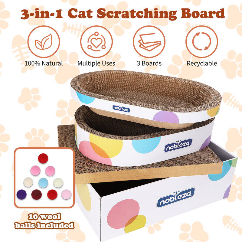 Nobleza Rascador para Gatos 4 en 1, Centro de Actividades de Cart&oacute;n Corrugado con Cama Ovalada, Caja de Juego, Bolas de Juguete y Hierba Gatera, Tabla de Rascar de Alta Densidad, , large Imagen numero 4