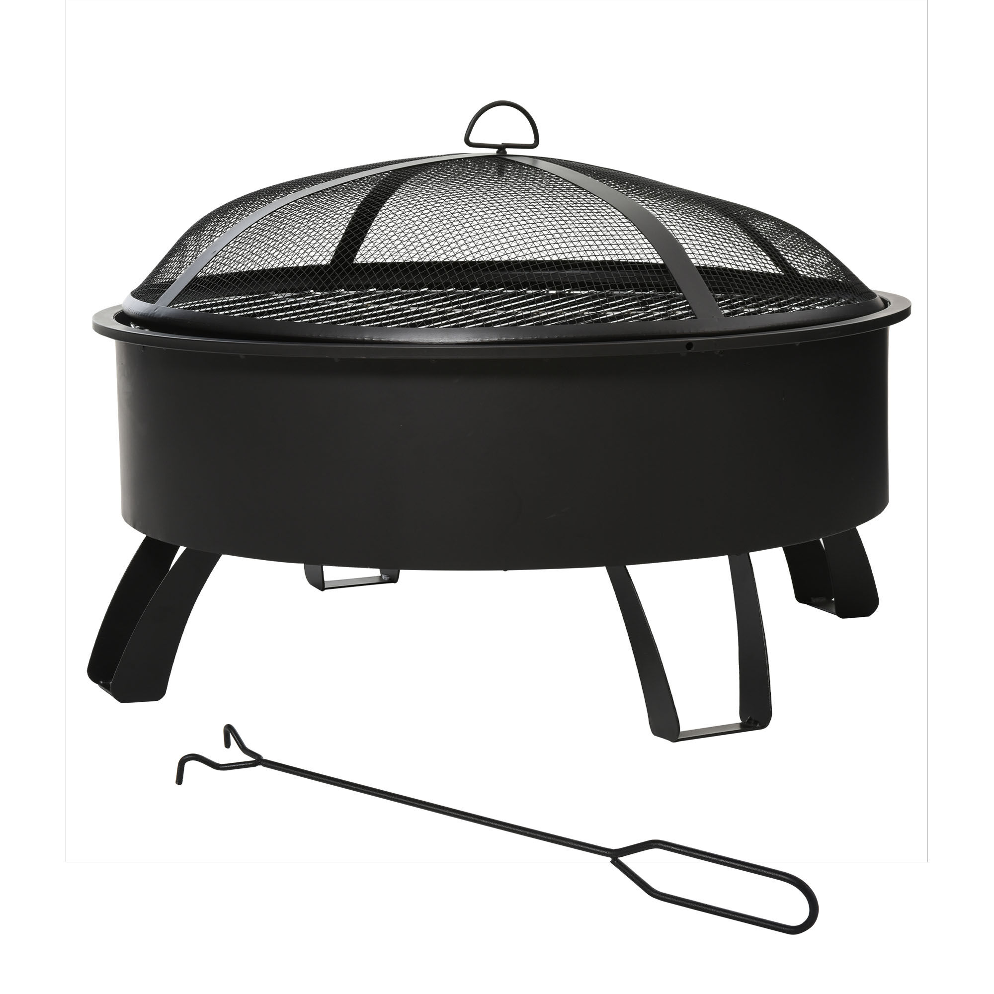 Outsunny Brasero Exterior &Oslash;76x49,5 cm 2 EN 1 Profundidad del Cuenco 18 cm con Rejilla de Cocina Parrilla para Barbacoa Calefacci&oacute;n Tapa de Malla Atizador de Fuego para Patio Jard&iacute;n Negro, , large Imagen numero 1