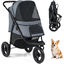 COSTWAY Cochecito Plegable para Perros, Carrito para Perros Peque&ntilde;os con Ruedas Todoterreno, Freno, Capota Ajustable, Cesta, Coj&iacute;n, Correa de Seguridad, Bolsa de Transporte Mascota, Hasta 25kg (Gris), , large indicador imagen numero 1