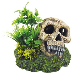Croci Plantas artificiales con Calavera de Decoración para acuarios