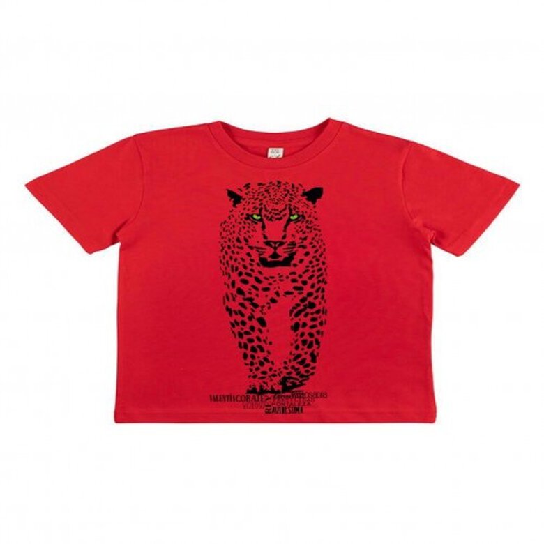 Animal totem camiseta manga corta algodón orgánico jaguar rojo para niños, , large image number null