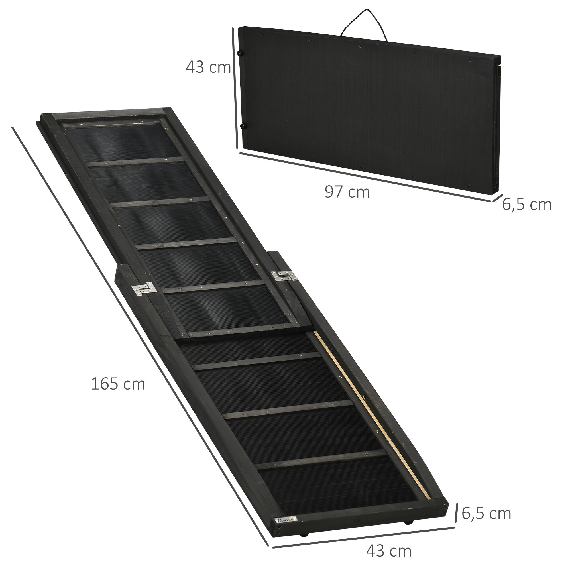 PawHut Rampa para Perros de Madera 165x43x6,5 cm Rampa Plegable para Mascotas con Alfombra Antideslizante Escalera Port&aacute;til para Coche Carga 40 kg Negro., , large Imagen numero 3