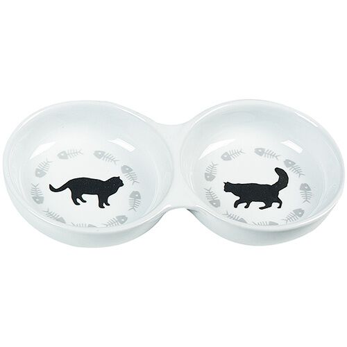 Flamingo comedero doble de cer&aacute;mica de gatos y raspas Imagen numero 1