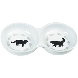 Flamingo Comedero Doble de Cerámica Blanca para gatos