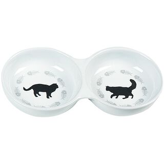 Flamingo Comedero Doble de Cerámica Blanca para gatos