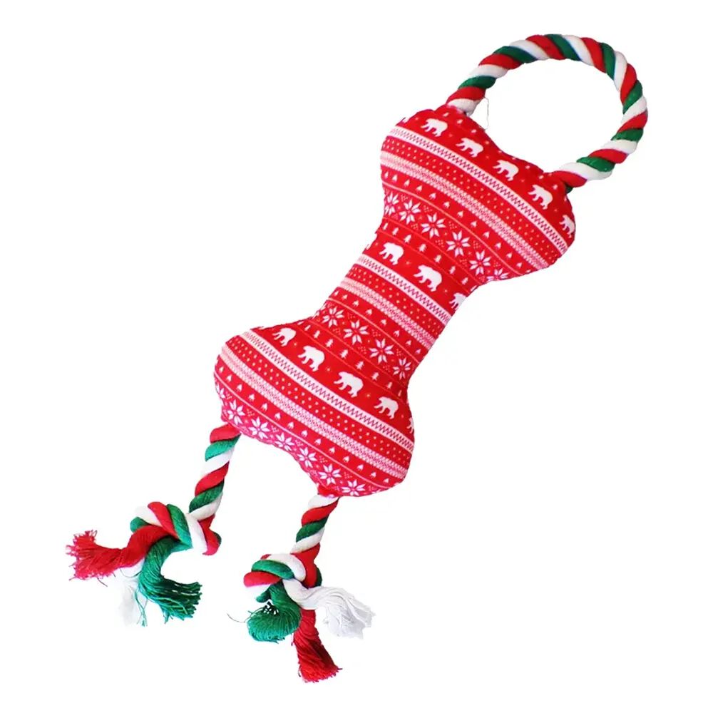 Hueso Navide&ntilde;o de Peluche con Cuerdas para perros Bubimex 28 cm, , large Imagen numero 1