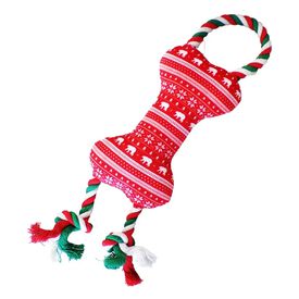 Hueso Navide&ntilde;o de Peluche con Cuerdas para perros Bubimex 40 cm