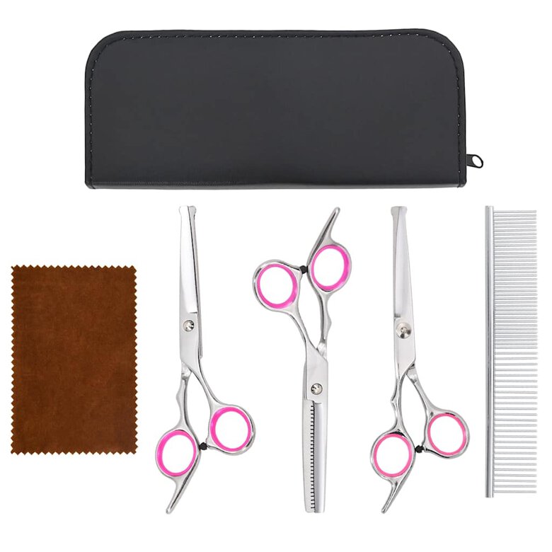 vidaXL Set de tijeras de peluquería canina 4 piezas acero inoxidable