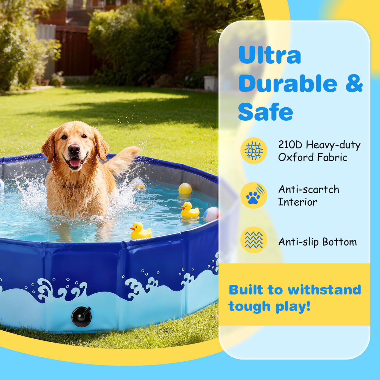 Nobleza Piscina Plegable para Perros &ndash; Ba&ntilde;era Port&aacute;til Antideslizante con Tablero PP, Tejido Oxford 210D Resistente a Ara&ntilde;azos, F&aacute;cil Montaje &ndash; D80 x H20 cm, , large Imagen numero 3