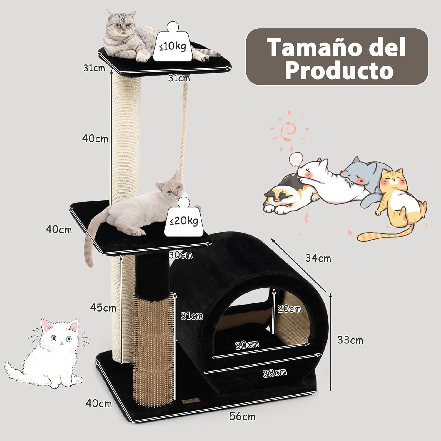 COSTWAY &Aacute;rbol para Gatos Altura 92 cm, Torre para Gatos con Plataforma Superior, Casa C&oacute;moda, Poste de Sisal, Bola interactiva, Centro de Actividades de M&uacute;ltiples Niveles para Gatos (Negro), , large Imagen numero 5