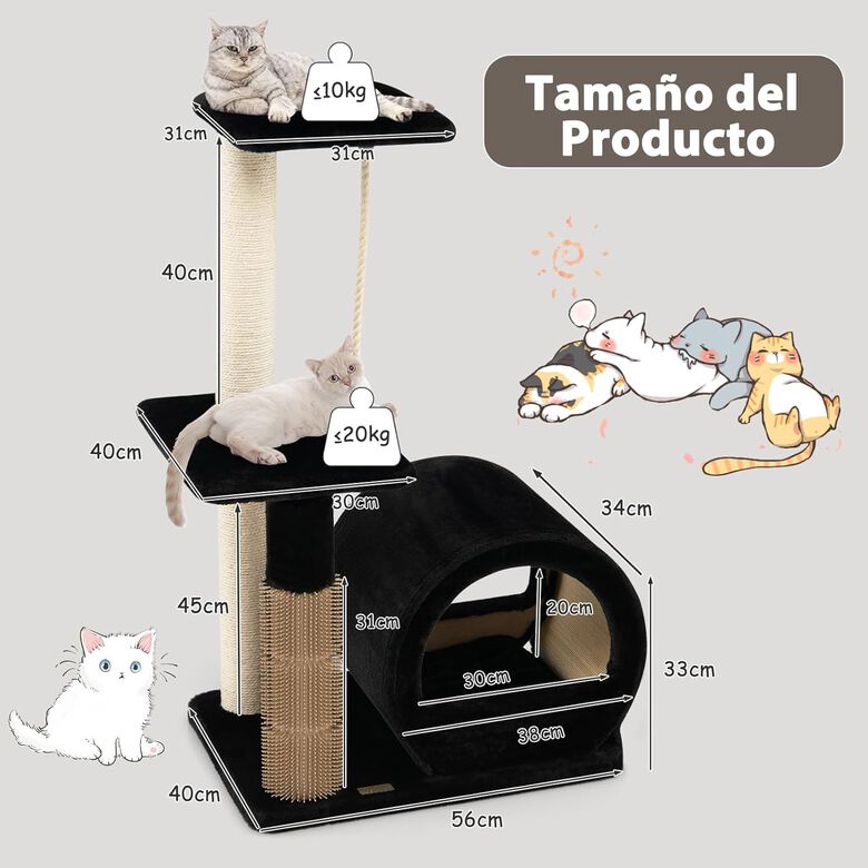 COSTWAY Árbol de 92 cm con Plataforma Superior y Poste de Sisal en Negro para gatos thumbnail