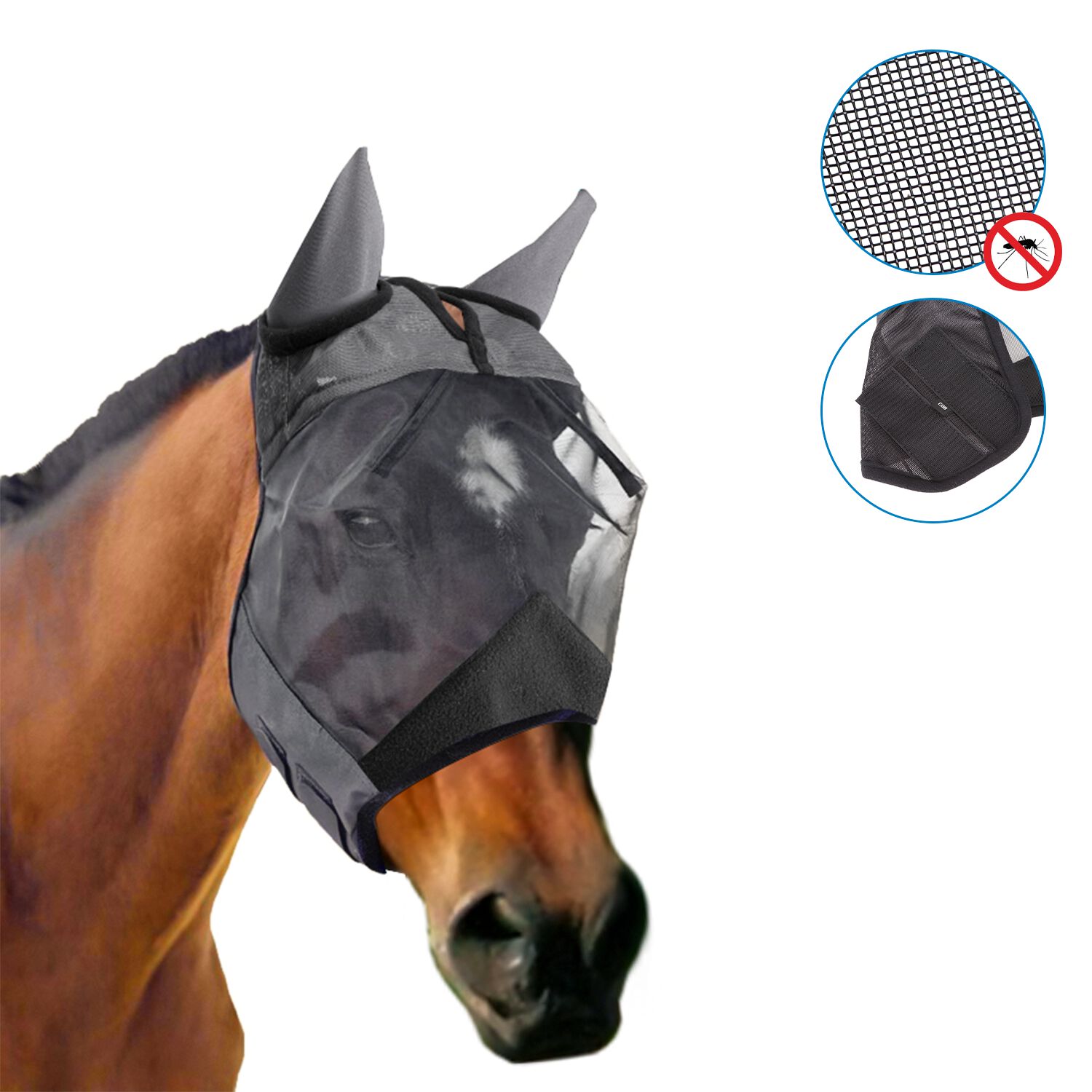 Nobleza - M&aacute;scara de Mosca con Orejas, M&aacute;scara de Caballo Transpirable Anti Mosquito, Color Negro, , large Imagen numero 1