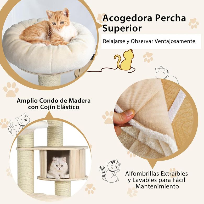 COSTWAY Árbol de Múltiples Niveles con Condominio de Madera y Hamacas para gatos thumbnail