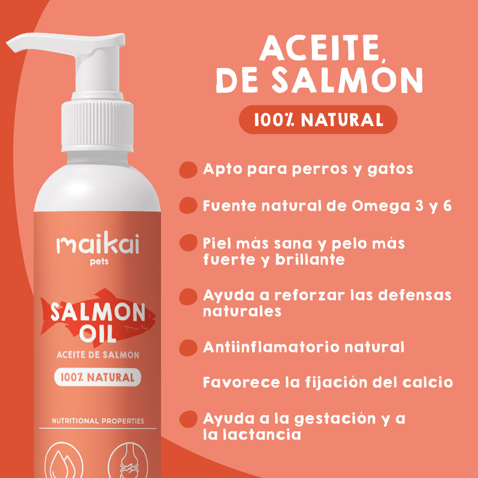 MAIKAI Aceite de Salmon Natural y Puro para Perros y Gatos