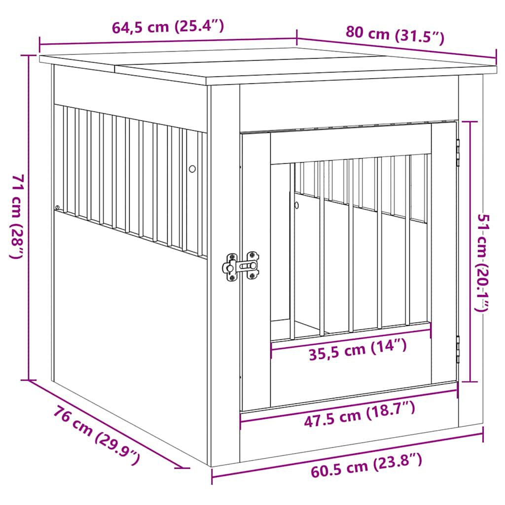 vidaXL Jaula para perros madera ingenier&iacute;a gris hormig&oacute;n 64,5x80x71 cm, , large Imagen numero 5