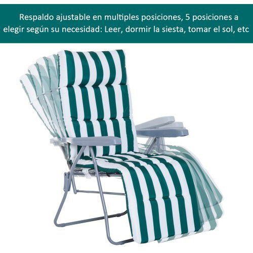 Tumbonas plegables y reclinables con reposapi&eacute;s color Verde, , large Imagen numero 3