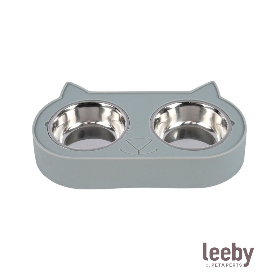 Leeby Comedero Doble de Acero Inoxidable Color Verde para gatos, , large Imagen numero 2