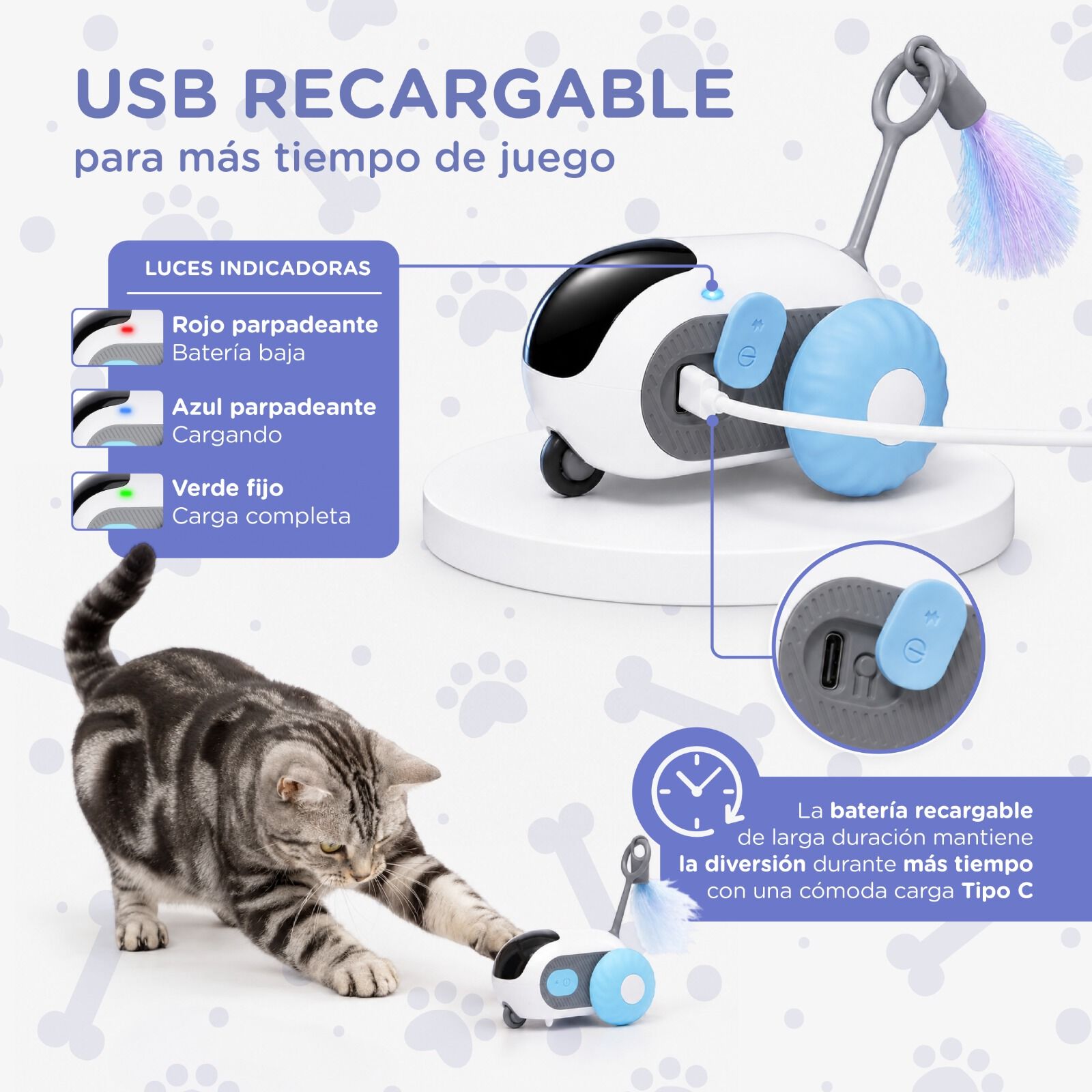 Rat&oacute;n interactivo inteligente para gatos TheKingPet TurboMouse Tail 2.0 con control remoto, USB y 3 colas, , large Imagen numero 4