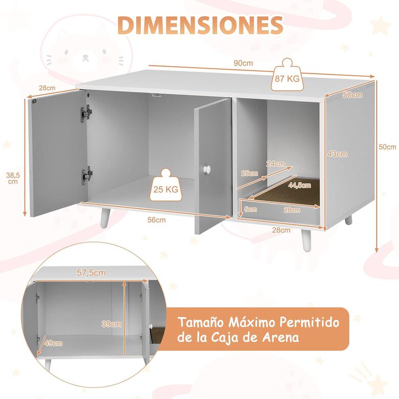 COSTWAY Mueble Arenero 3 en 1 gris para Gatos thumbnail