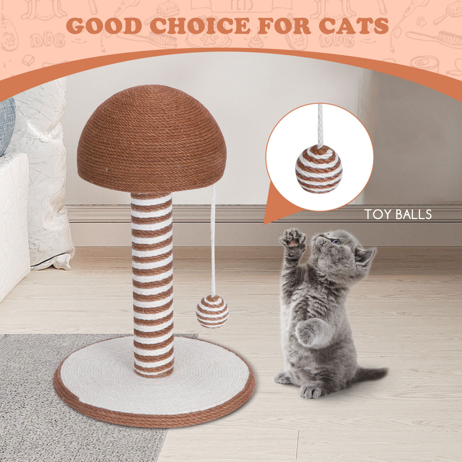 Nobleza &ndash; Poste rascador para gatos de sisal con juguete. Peque&ntilde;o, Medidas: L30*W30*H42CM, , large Imagen numero 3