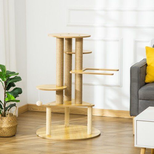 PawHut Árbol Rascador con cueva Triangular Beige para gatos thumbnail