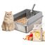 FreshPaw Arenero Grande de Acero Inoxidable para Gatos 70 &times; 50 &times; 29,5 cm, Entrada por el Lado Corto, Bandeja Higi&eacute;nica Antisalpicaduras para Gatos Grandes, con Pala y Arena de Tofu FUKUMARU 2,7 kg de Regalo, , large indicador imagen numero 1