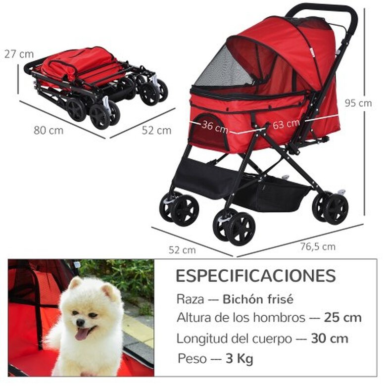 PawHut carrito plegable rojo para mascotas, , large image number null