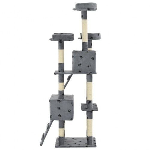 Rascador para gatos con poste de sisal color Gris huellas, , large Imagen numero 4