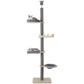 COSTWAY &Aacute;rbol para Gatos de Suelo a Techo de 236-271 cm, &Aacute;rbol Rascador para Gatos de Madera con Percha, Cama en Cesta, Postes Rascar, Hamaca y Cojines Removibles, Torre Gato Alta de 5 Niveles, Gris