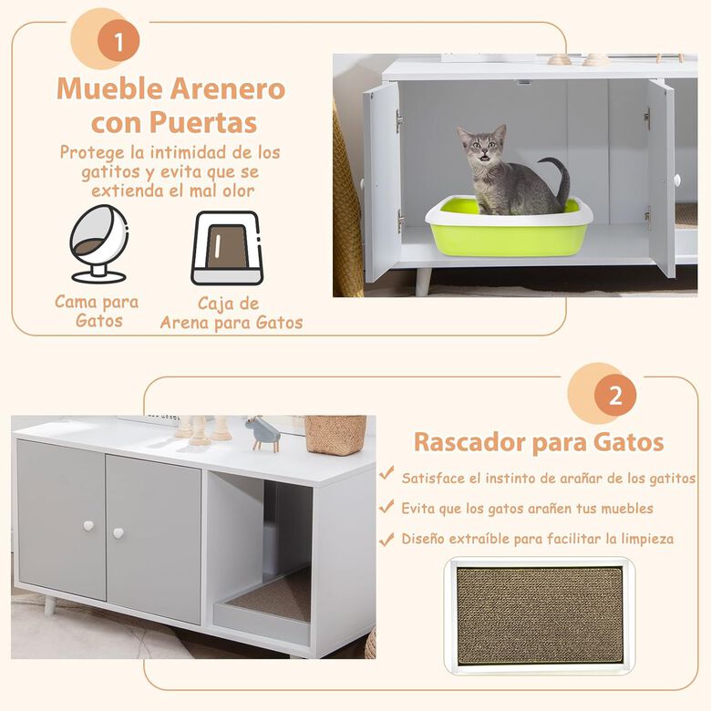 COSTWAY Mueble Arenero 3 en 1 gris para Gatos thumbnail