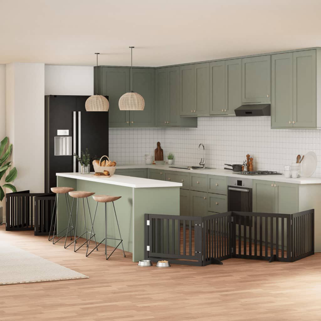 vidaXL Puerta de perros plegable 12 paneles madera &aacute;lamo negra 600 cm, , large Imagen numero 7