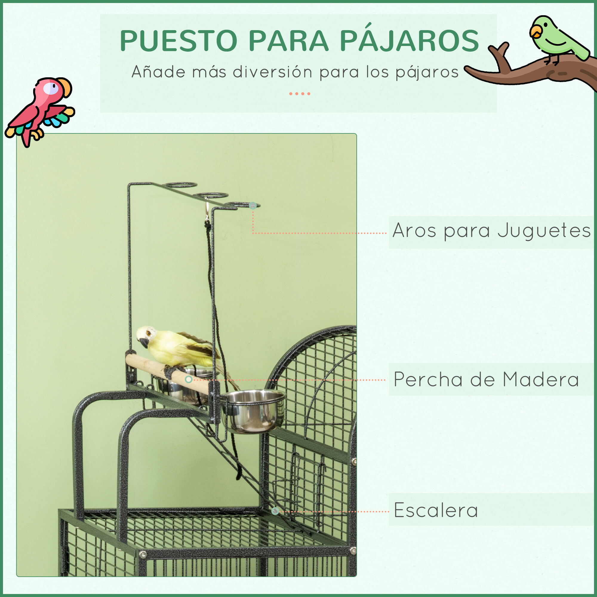 PawHut Jaula para P&aacute;jaros Met&aacute;lica con 4 Puertas, , large Imagen numero 5